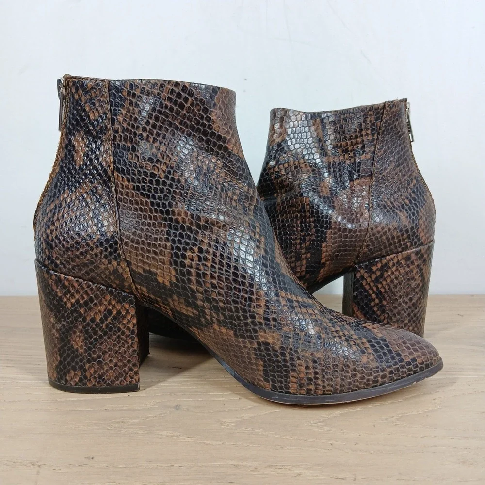 Steve Madden Jillian Ankle Boots Womens 7.5 Brown Snakeskin Block Heel